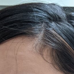 Apparently this is considered a face frame highlight job. One thin orange streak. Apparently this is considered a face frame highlight job. One thin orange streak.