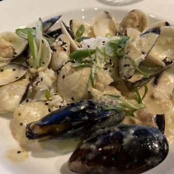 Five Eleven - Green Curry Clams & Mussels over a bite of rice. - New American Near Me - Eureka, California