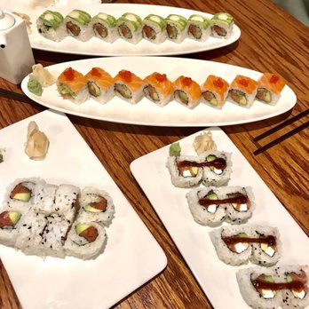Black Ginger - From top to bottom: Greensboro Roll, Sexy Belly Salmon, with simple Spicy Tuna and Philly. - Sushi Bars Near Me - Greensboro, North Carolina