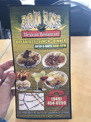 Menu photo 4 Roman's Mexican Restaurant Laguna Hills, CA