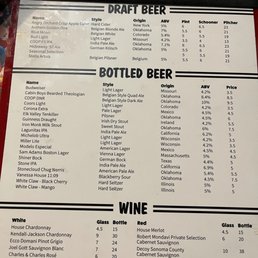 Beer and wine menu at Hideaway Pizza in Edmond, Oklahoma.