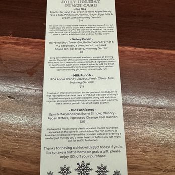 Baltimore Spirits Company - Holiday menu 2023 - Distilleries Near Me - Baltimore, Maryland
