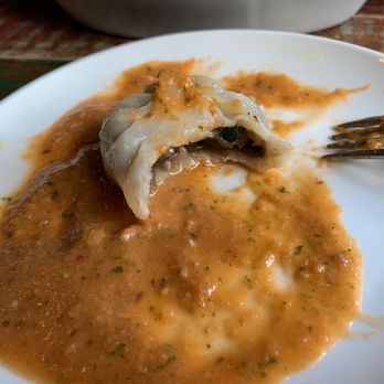 Himalaya Tibetan Momo - Half eaten vegetarian Momo in signature sauce :-) - Himalayan/Nepalese Near Me - Nyack, New York