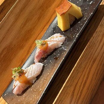 Sushi Maruyama - Seared miso skipjack Nigri and egg - Japanese Near Me - San Mateo, California Sushi Maruyama - Seared miso skipjack Nigri and egg - Japanese Near Me - San Mateo, California