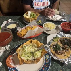 Fiesta Ranchera - Our spread of taco salads and strawberry margaritas and tacos and nachos and omg. Yum