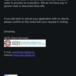 ACEI Academic Evaluation - Screenshot of Email