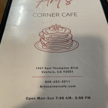 Art's Corner Cafe - The cover menu - Breakfast & Brunch Near Me - Ventura, California