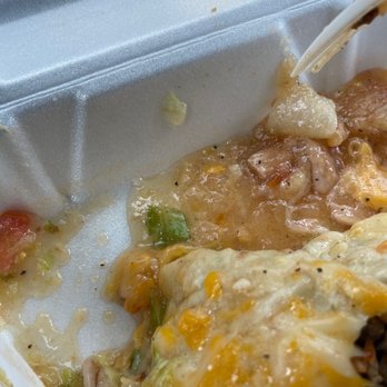 Pepe's - I think it's green sauce that gets put on top of the burrito but it's more like jello then anything - Mexican Near Me - Fullerton, California