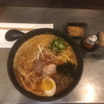 Ganko Ittetsu Ramen - Spicy miso ramen with crunchy garlic on the side - Ramen Near Me - Brookline, Massachusetts