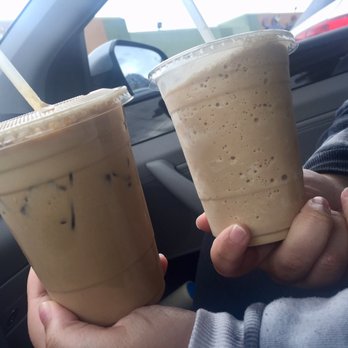 Sunset Coffee - Honey Badger blended on the right, and Chai of the Tiger iced on the left. - Coffee & Tea Near Me - Sandy, Utah