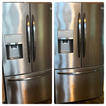 TBG Cleaning Systems - Before and after photos of a refrigerator that TBG Cleaning Systems polished - Carpet Cleaning Near Me - Katy, Texas