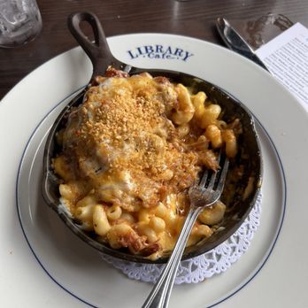 Library Café - Lucky Mac N Cheese with BBQ sauce - Cocktail Bars Near Me - Farmingdale, New York Library Café - Lucky Mac N Cheese with BBQ sauce - Cocktail Bars Near Me - Farmingdale, New York