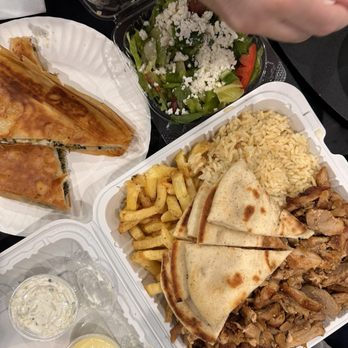 The Greek Gyro - We got the Spanakopita and the Chicken Gyro Plate as well as the 3 Trio Dip--- so much food for three people! - Greek Near Me - Boston, Massachusetts The Greek Gyro - We got the Spanakopita and the Chicken Gyro Plate as well as the 3 Trio Dip--- so much food for three people! - Greek Near Me - Boston, Massachusetts