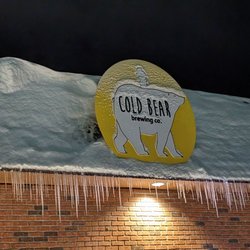 Cold Bear Brew Co. - Sign outside - super cool with the extra snow and icicles from the storm