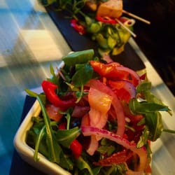 Kitch Restaurant - Side salad with satay tofu skewers in background