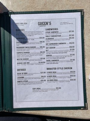 Menu photo 2 Green's Barbecue Bar Nestor Falls, ON