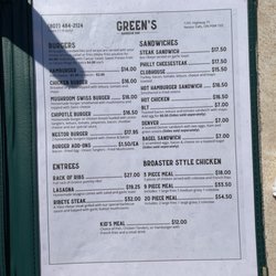 Green's Barbecue Bar - Menu