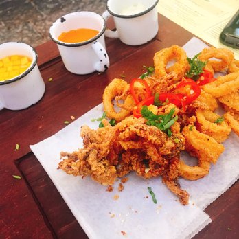 El Centro - Masa Calamari w/ pickled mango, chile cascabel salsa, and jalapeno aioli - Bars Near Me - Washington, DC, District of Columbia