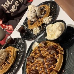 chocolate waffle with coconut and ice cream chocolate waffle with coconut and ice cream