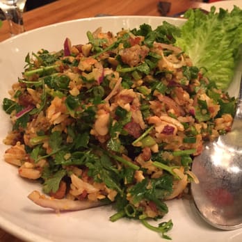 Thip Khao - Naem khao - crispy rice, coconut, lime, scallion, sour pork, peanuts, cilantro, lettuce wraps - Laotian Near Me - Washington, DC, District of Columbia Thip Khao - Naem khao - crispy rice, coconut, lime, scallion, sour pork, peanuts, cilantro, lettuce wraps - Laotian Near Me - Washington, DC, District of Columbia