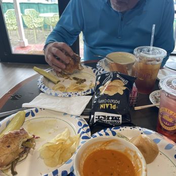 Cafe De Arts - Potato Leek soup, Tomato soup, Prime Rib sandwich and Ice Tea. So good. - Sandwiches Near Me - Waukesha, Wisconsin