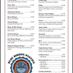 Blue Ribbon Pasties - Menu