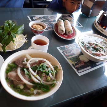 Pho Bang - Summer rolls, peanut sauce, fresh herbs on top of bean sprouts, two bowl of delicious hot pho! - Vietnamese Near Me - Elmhurst, New York