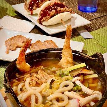 Shokudo 34 - Shrimp Tempura Nabe Udon, Chashu (3 Slices), and Pork Bun (2pc) was my lunch! - Ramen Near Me - New York, New York Shokudo 34 - Shrimp Tempura Nabe Udon, Chashu (3 Slices), and Pork Bun (2pc) was my lunch! - Ramen Near Me - New York, New York