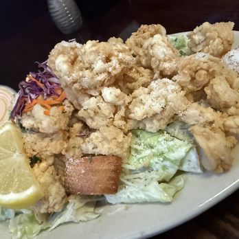 No Frill Bar and Grill - Caesar Salad (small) with fried Calamari - Wine Bars Near Me - Virginia Beach, Virginia
