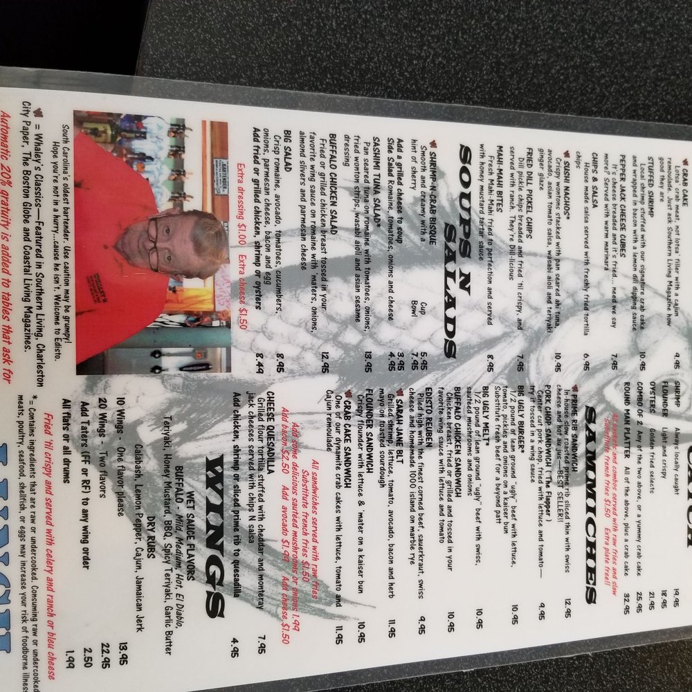 Whaley's - Whaley's menu. - Bars Near Me - Edisto Island, South Carolina Whaley's - Whaley's menu. - Bars Near Me - Edisto Island, South Carolina