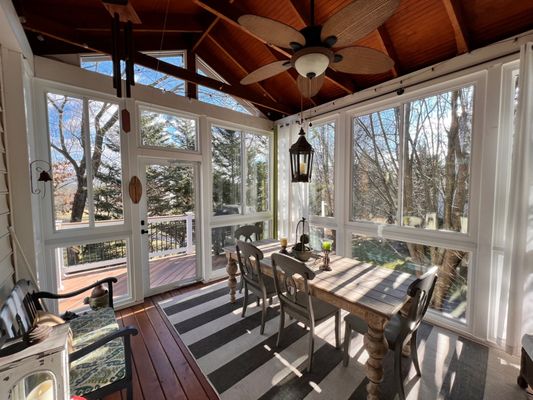 Screen Porch Conversions - These examples of converted screen porches have added actual, enjoyable living space to these two homes for the lowest possible cost per square foot.*

*While windows can make your old screened porch more beautiful and useful, additional changes including insulation and ventilation may be needed to have that "all seasons" experience.