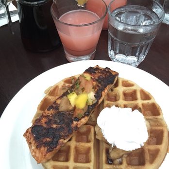 MangoSeed Restaurant - Finally I don't feel left out from the waffle and chicken experience with this jerk salmon and waffle experience! - Caribbean Near Me - Brooklyn, New York MangoSeed Restaurant - Finally I don't feel left out from the waffle and chicken experience with this jerk salmon and waffle experience! - Caribbean Near Me - Brooklyn, New York