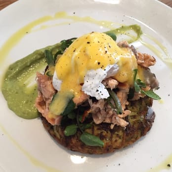Code Black Coffee - Apple wood hot smoked salmon, crispy citrus and herb potato cake, poached egg, watercress, hollandaise - Coffee & Tea Near Me - Melbourne, VIC
