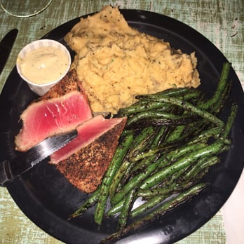 Fishbones - Blackened tuna, mashed potatoes and green beans - New American Near Me - Greensboro, North Carolina Fishbones - Blackened tuna, mashed potatoes and green beans - New American Near Me - Greensboro, North Carolina