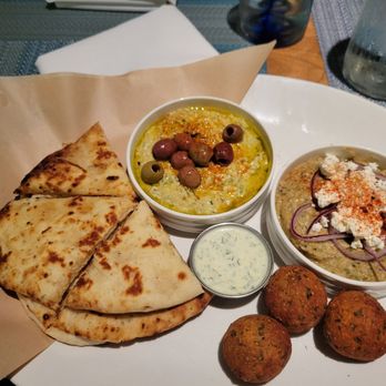 Vessel Restaurant - Mediterranean platter. Apricot Falafel, hummus, eggplant - Bars Near Me - San Diego, California Vessel Restaurant - Mediterranean platter. Apricot Falafel, hummus, eggplant - Bars Near Me - San Diego, California