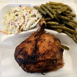 Mario's Peruvian Chicken - Quarter chicken with coleslaw and green beans.