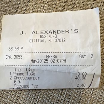 J. Alexander's - Package fee No bag. - Steakhouses Near Me - Clifton, New Jersey