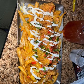 Prospect Park - loaded fried with fried shrimp - Sports Bars Near Me - Houston, Texas Prospect Park - loaded fried with fried shrimp - Sports Bars Near Me - Houston, Texas