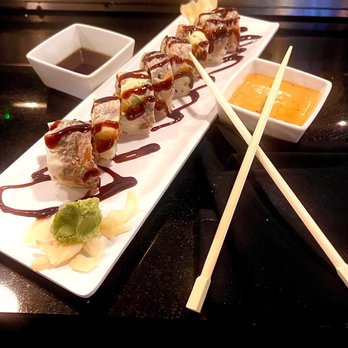 One Sushi - Formosa  Friend soft shell crab crabmeat cucumber cream cheese  Eel avocado micro greens eel sauce wasabi lime aloll - Sushi Bars Near Me - Sandy Springs, Georgia