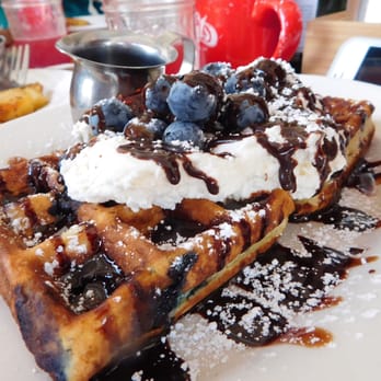 Eats - Ghiradelli chocolate and blueberry waffles. So decadent and heavenly. - American Near Me - San Francisco, California Eats - Ghiradelli chocolate and blueberry waffles. So decadent and heavenly. - American Near Me - San Francisco, California