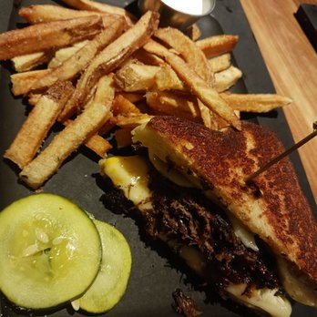 Baldamar - Short Rib Grilled Cheese. Sweet, savory. Rich and heavy. Sweet pickles... not dill!! Garlic aioli was perfect! - New American Near Me - Roseville, Minnesota Baldamar - Short Rib Grilled Cheese. Sweet, savory. Rich and heavy. Sweet pickles... not dill!! Garlic aioli was perfect! - New American Near Me - Roseville, Minnesota