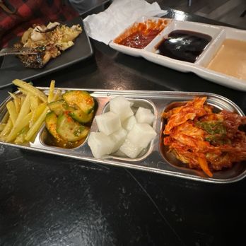Seoul Korean BBQ - Ban Chan and sauces for pancake - Korean Near Me - Carnegie, Pennsylvania Seoul Korean BBQ - Ban Chan and sauces for pancake - Korean Near Me - Carnegie, Pennsylvania