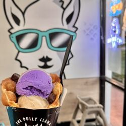The Dolly Llama - Ube Ice Cream, Coffee Ice Cream, Bubble Waffle, Condensed Milk syrup