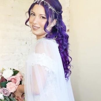Marilyn's Beauty Shop - Purple vivid with extensions along with her wedding up style - Hair Stylists Near Me - Rancho Cucamonga, California Marilyn's Beauty Shop - Purple vivid with extensions along with her wedding up style - Hair Stylists Near Me - Rancho Cucamonga, California