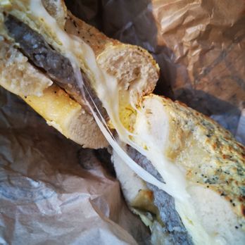 The Great American Bagel - Everything Bagel with Eggs, Sausage, and Swiss! - Bagels Near Me - Chicago, Illinois