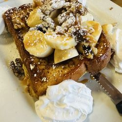 Poached - Banana Nut French Toast (sub cream cheese icing stuffing for peanut butter)