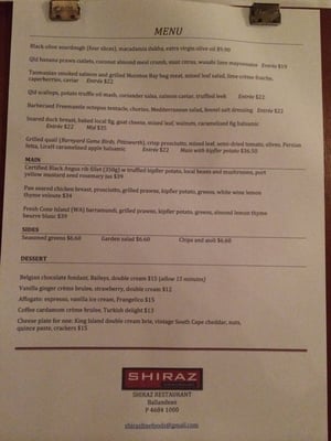 Menu photo 1 Shiraz Restaurant Ballandean, QLD