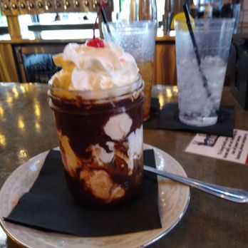 The Rail - Their great Hot Fudge Sunday in a large glass jar. It was sweet, tasty and cold all the way through. - Burgers Near Me - Strongsville, Ohio