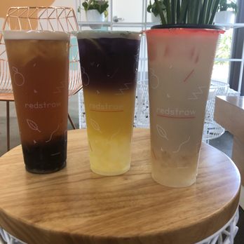 Redstraw - peach green tea, french daisy, honey oolong milk tea - Bubble Tea Near Me - Irvine, California