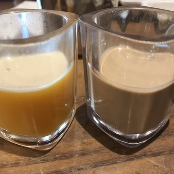 Sushi Legend - mango pudding and coffee pudding (dessert in plastic shot glasses) - Japanese Near Me - Toronto, Ontario Sushi Legend - mango pudding and coffee pudding (dessert in plastic shot glasses) - Japanese Near Me - Toronto, Ontario